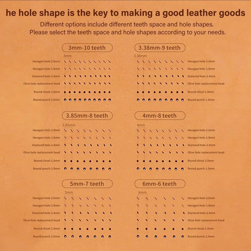 WUTA Leather Stitching Punch, 3nd Removable Round Hole Pricking Irons, Professional Working Hole Punch Tool Set for DIY Leather Craft（60 Pcs Chisel Head） - Image 2